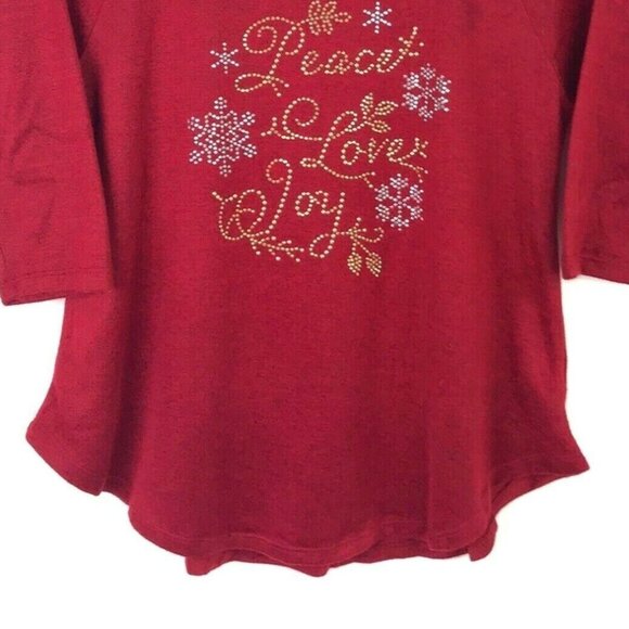 Christmas Novelty Knit Top SJS M Holiday Chic Peace Love Joy Red Bling Sparkle - Picture 5 of 10